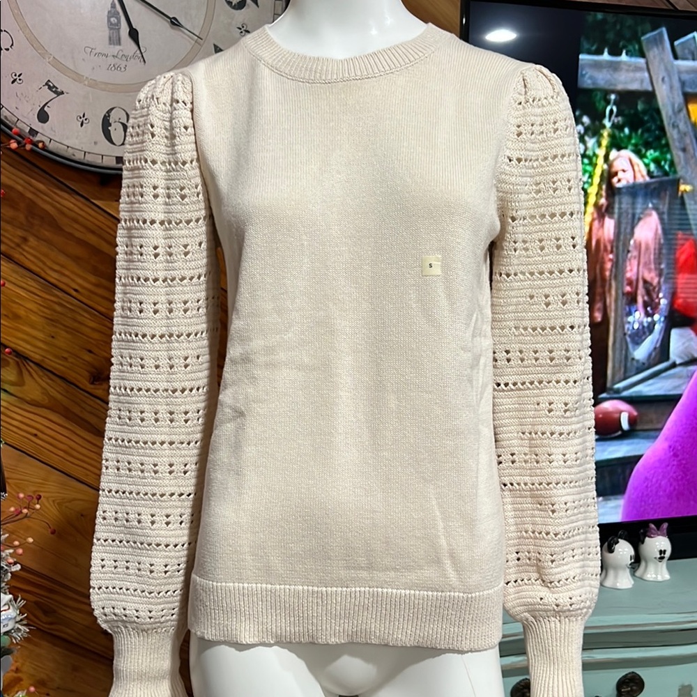 Cream Sweater with Crochet Sleeves Small Ann Taylor NWT # EE